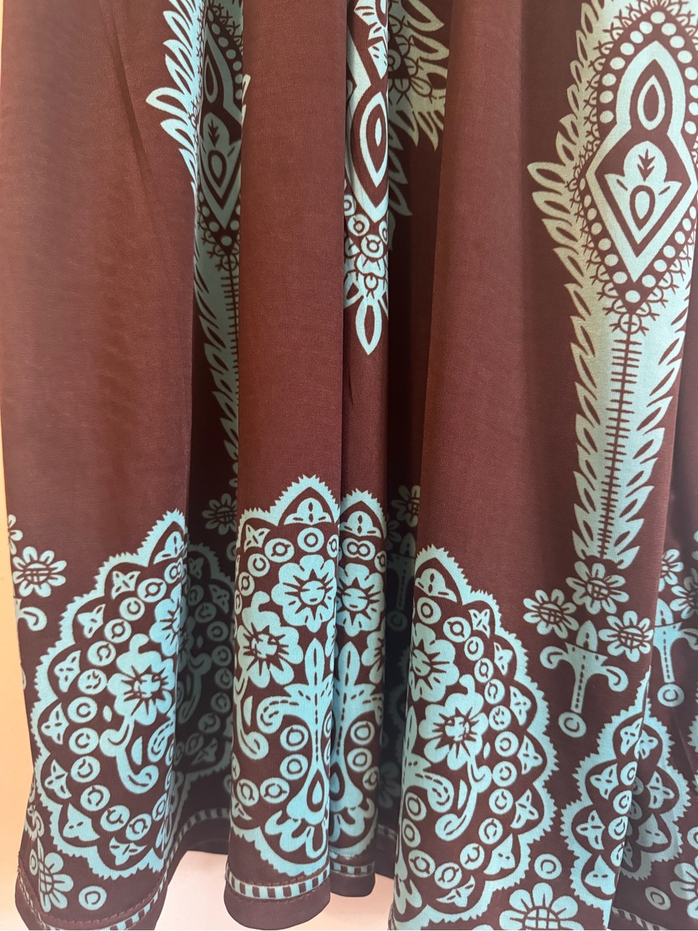 Teal Paisley Print Brown Summer Dress - Picture 15 of 16